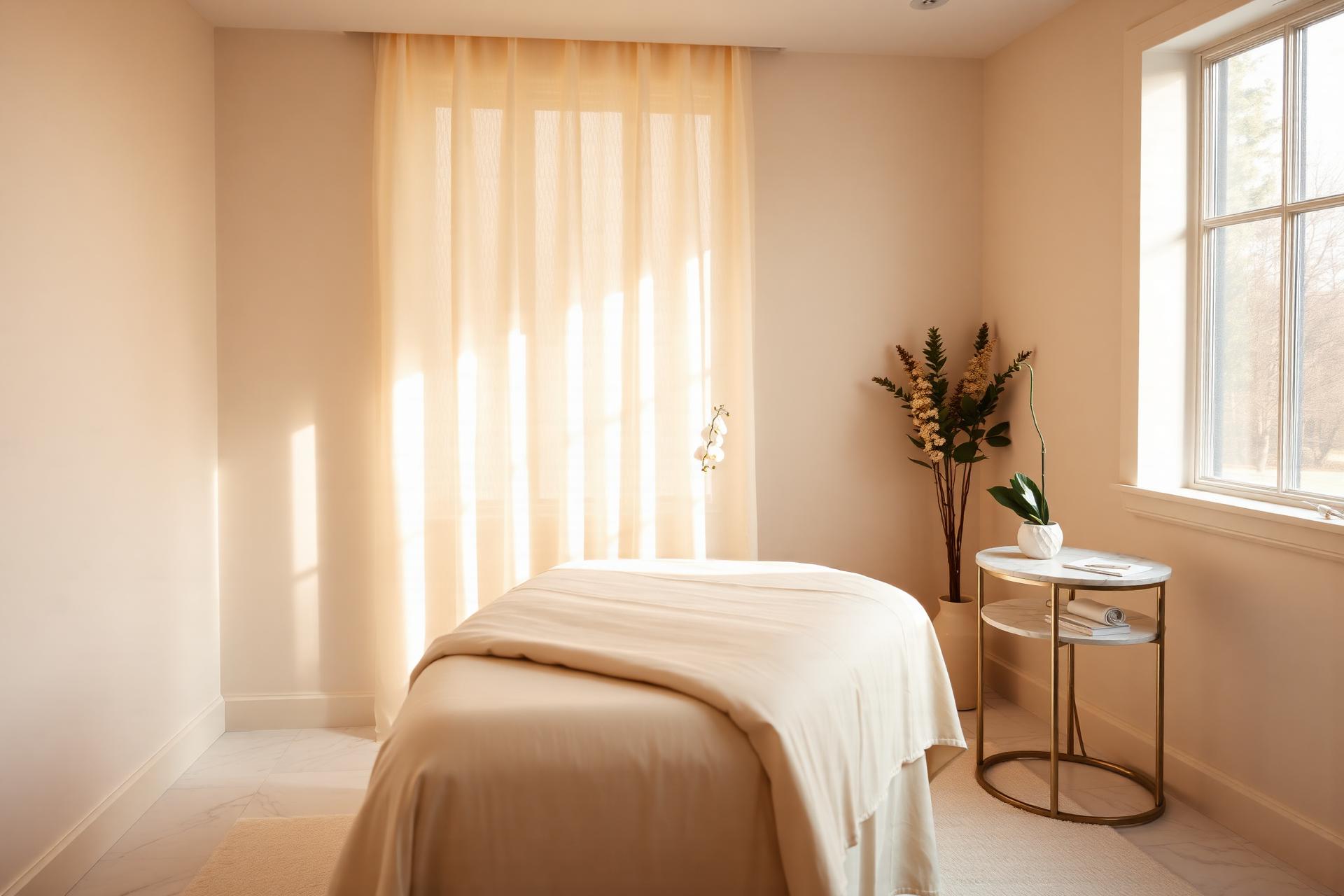 Serene medspa treatment room with soft natural light